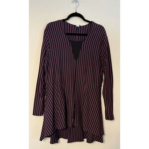 Noblu Women's L Striped Purple Hi-Low Hem Tunic Indie Punk Lagenlook Art To Wear